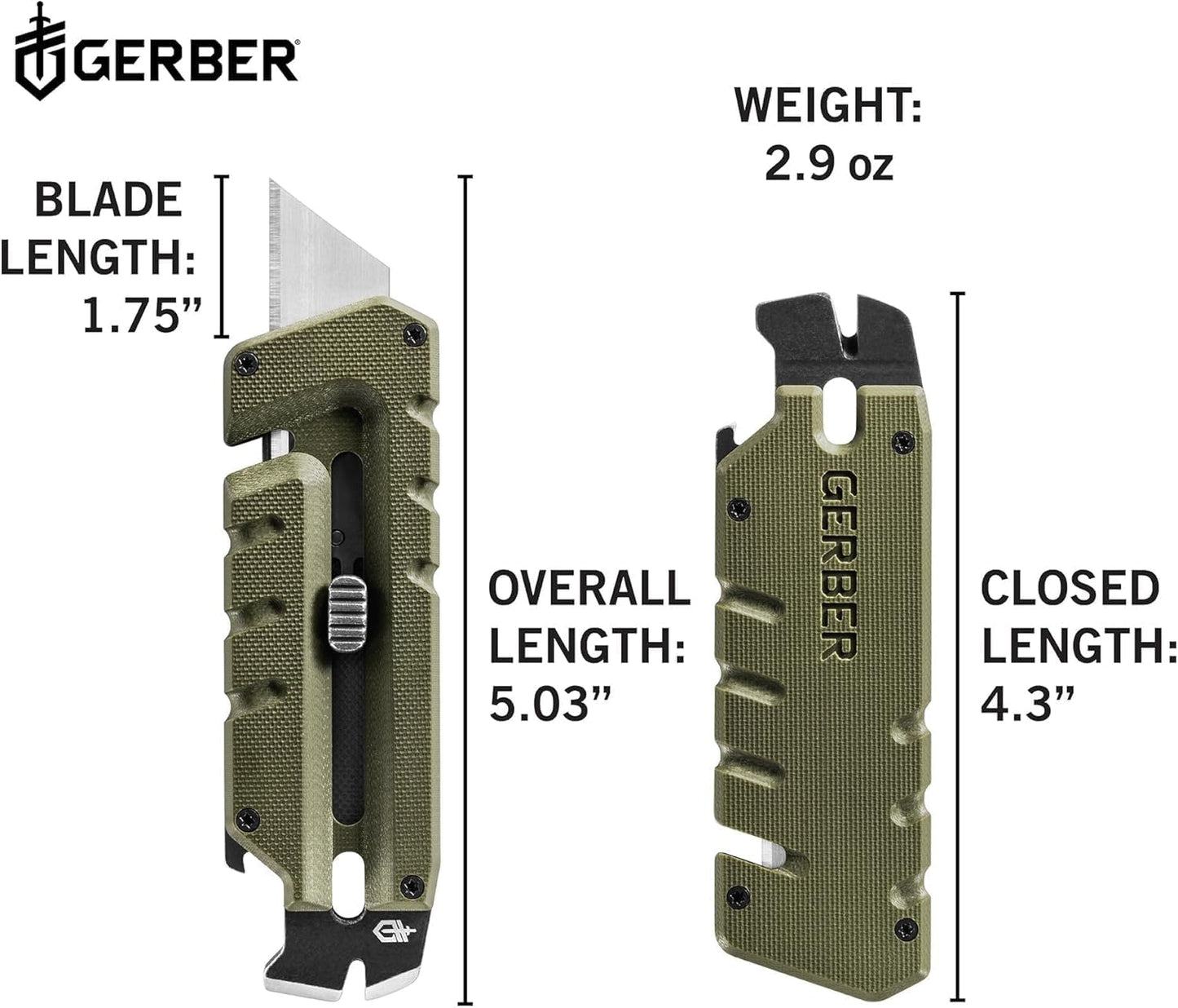 GERBER Gear Prybrid Utility EDC Multitool Pocket Utility Knife - Razor Knife with Retractable Hobby Blade and Pry Bar - Green with Clip