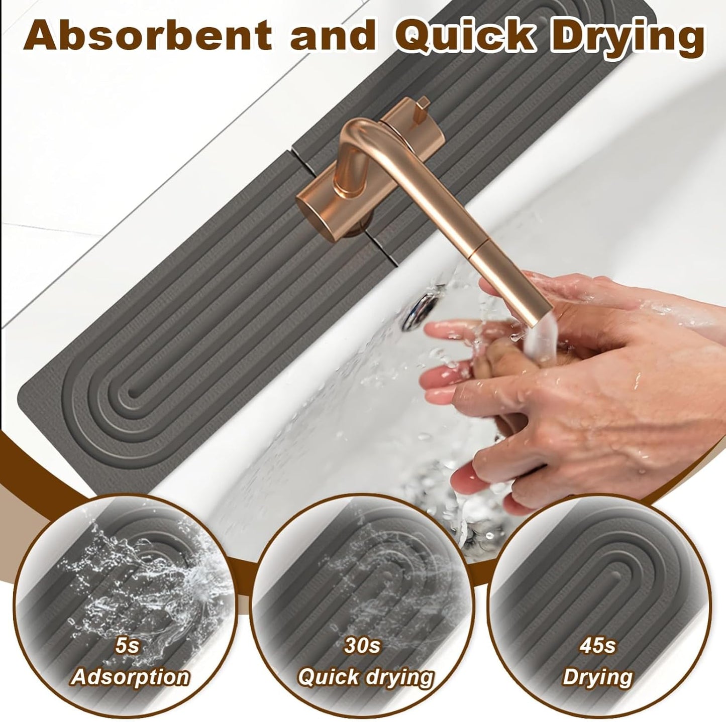 Faucet Mat for Kitchen Sink, Diatomite Super Absorbent Fast Drying Stone Sink Tray for Bathroom Kitchen Sink Splash Guard(Square Dark Grey,23.6x3.9in)