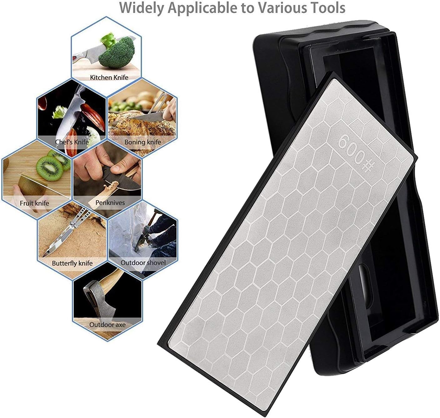 Double-sided Diamond Sharpening Stone,YCAMMIN Knife Sharpener Stone diamond sharpener Honeycomb Surface Plate with Non-slip Base for Scissors Knives Outdoor Kitchen Sharpen Tools (600/1200 Grit)