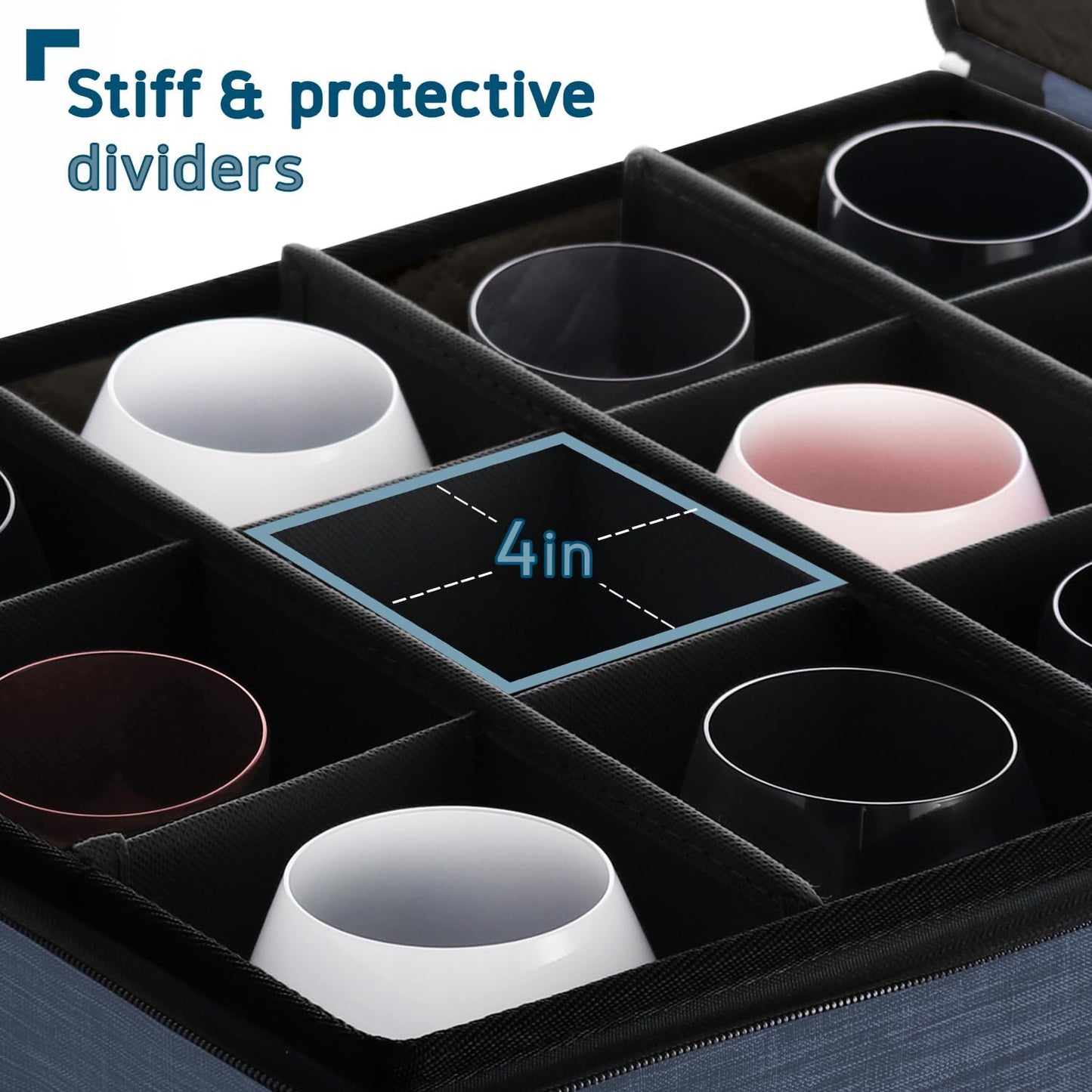 Hearth & Harbor Wine Glass Storage Box with Dividers, Quilted and Stackable Stemware Storage Cases, Service of 12 Glass China Container Hard Shell for Moving and Organization, Blue
