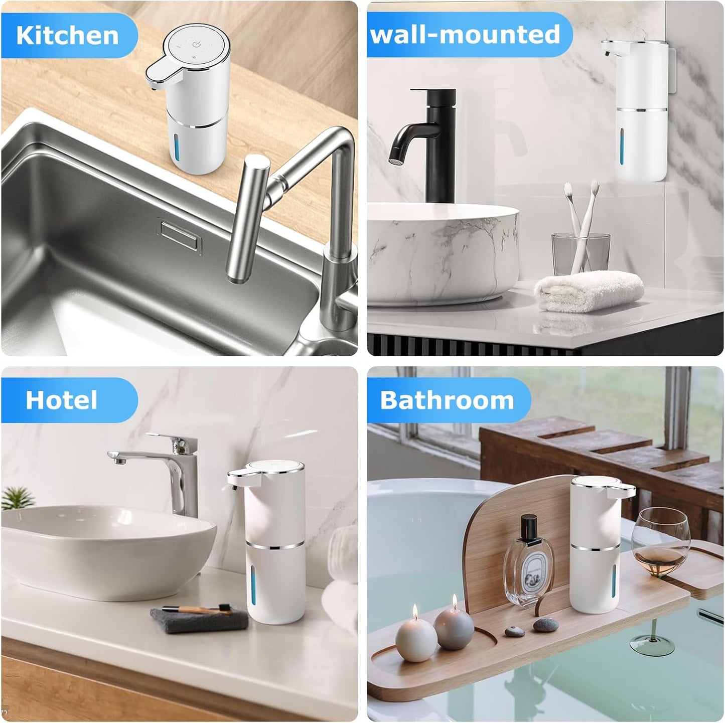 2 Pack Automatic Soap Dispenser,Automatic Liquid Soap Dispenser Touchless,12.8oz/380ml USB Rechargeabled Wall Mounted Smart Soap Dispensers for Bathroom Kitchen Dish Soap