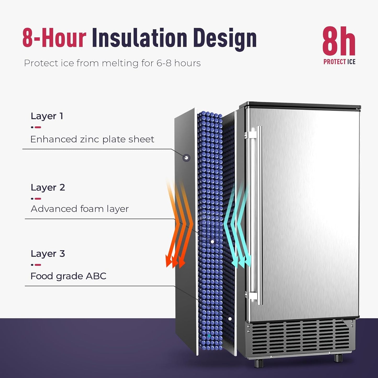 Commercial Under Counter Ice Maker Machine, 80Lbs/Day with 24lbs Storage, Built-in Freestanding Ice Maker, Auto-Cleaning, 24H Timer, for Commercial & Home Use. (Stainless Steel)