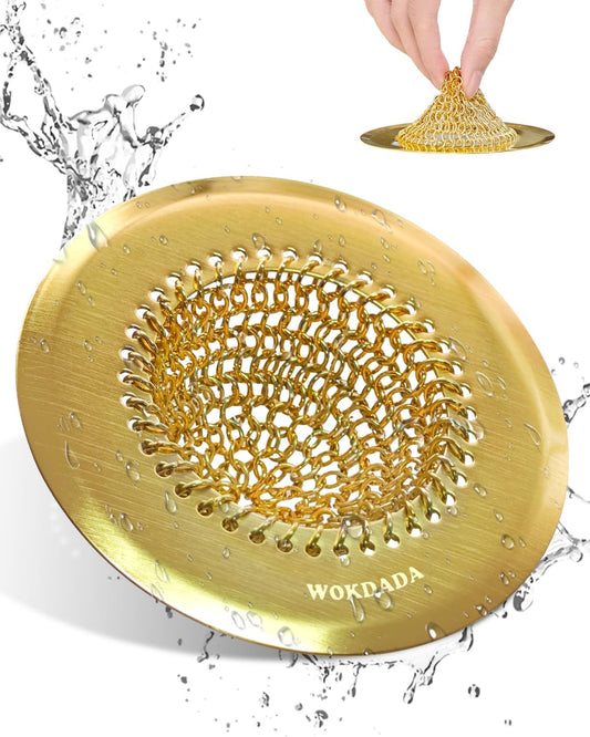 Gold Sink Strainer, Reversible Mesh Sink Strainer with 304 Stainless Steel, Revolutionary Anti-Rust Kitchen Sink Drain Strainer Food Catcher for Garbage Disposal Without Clogging