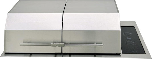 Kenyon Texan Built-In Electric Grill for Stone Counter, Standard Lite-Touch, Stainless Steel Grill with Split Lid for Indoor and Outdoor Use, 2 Burners, Quick Heat Up, Dishwasher Safe Grate, 240V