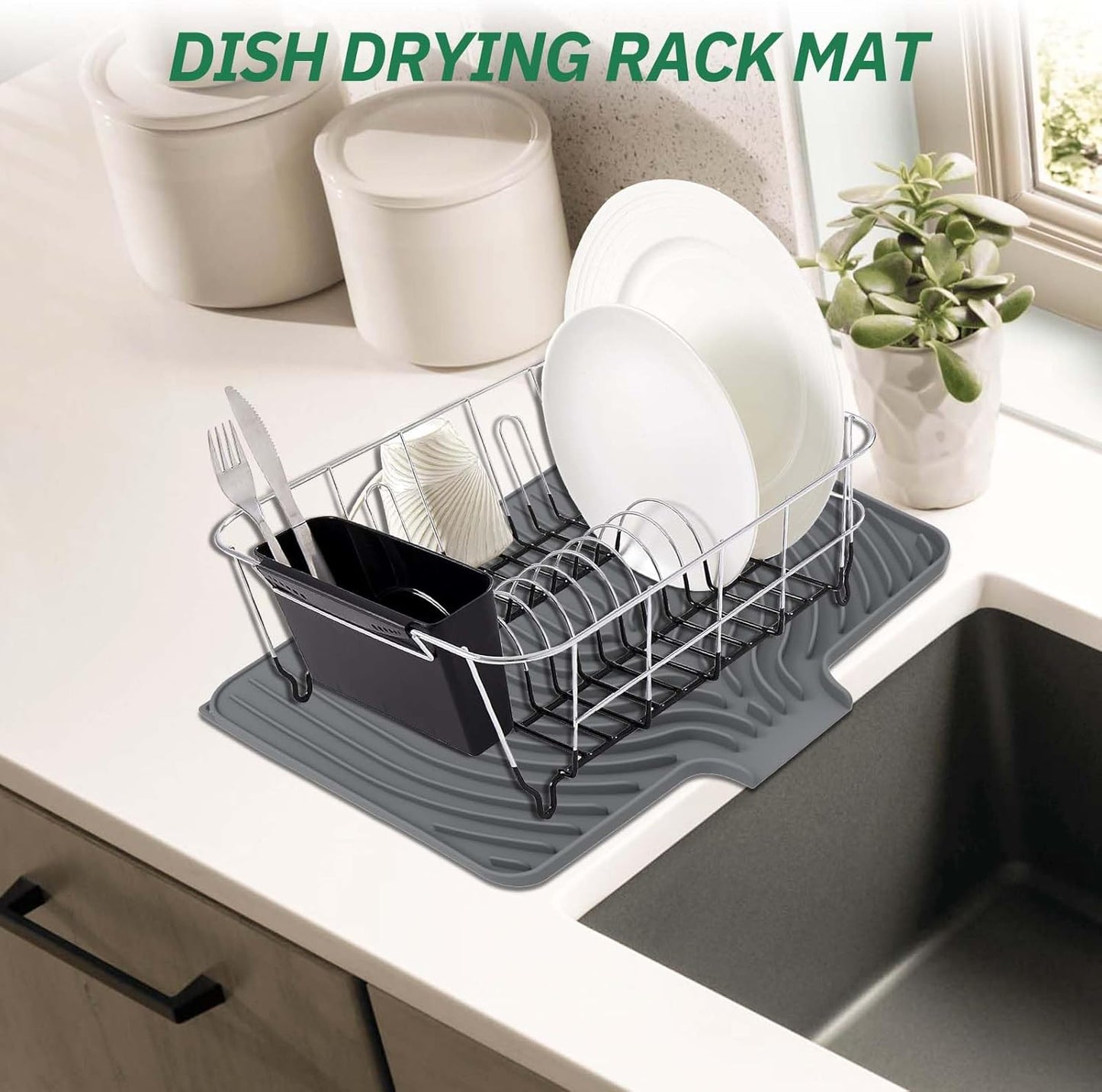 GUUKIN Silicone Dish Drying Mat, 17.7" x 11.8 " Drying Matt Kitchen Counter, Dish Drying Rack Mat, Easy Clean Pad for Countertop Protection, Multi-Functional Use (Grey)