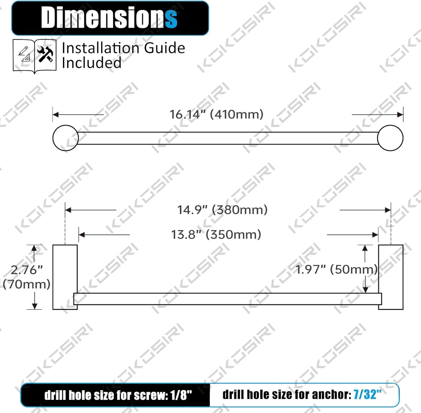 KOKOSIRI Towel Bars Brushed Nickel 16-Inch Single Rod Hand Towel Holder Wall Mounted Hanger for Bathroom Lavatory Hardware Stainless Steel, B4007BR-L16