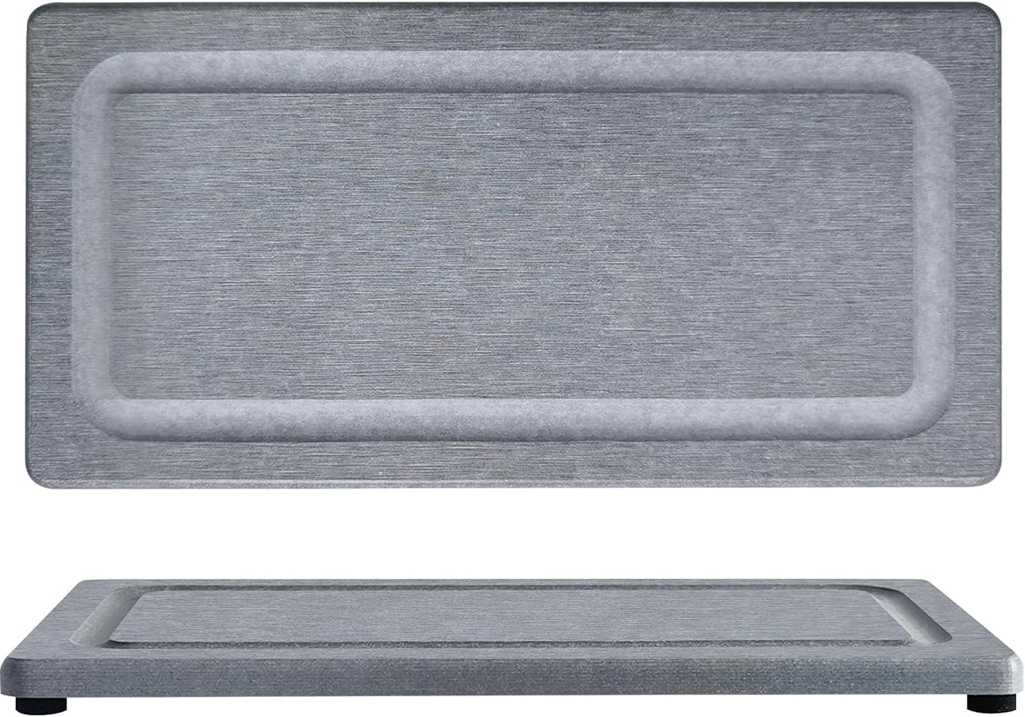 2 PCS Water Absorbing Stone Trays for Bathroom Sink & Kitchen Counter, Fast-Drying Diatomite Sink Coasters, Vanity Tray, Hand Soap Holder with Anti-Skid Pads (9.5" x 4.7" Gray)