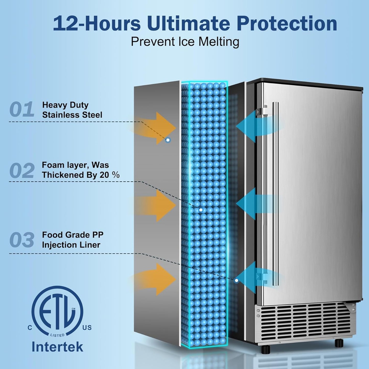 Built in Ice Machine, 95Lbs/Day with 35lbs Storage Bin, 40Pcs Cubes in 10Mins, Reversible Door, Under Counter Ice Maker for Home Office Commercial, Ice Maker Machine Commercial