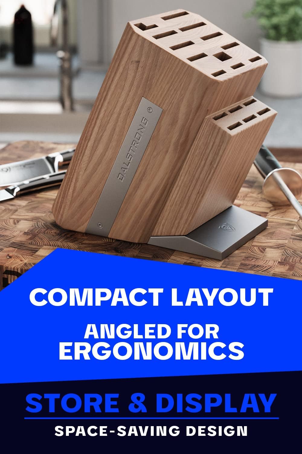 DALSTRONG Universal Knife Block - 18 Slots - Premium American Ash Wood - Aluminum Alloy Rim Kitchen Set - Lion Head Logo Badge - Premium Craftsmanship Knife Set - Angled For Ergonomics - Cleans Easily