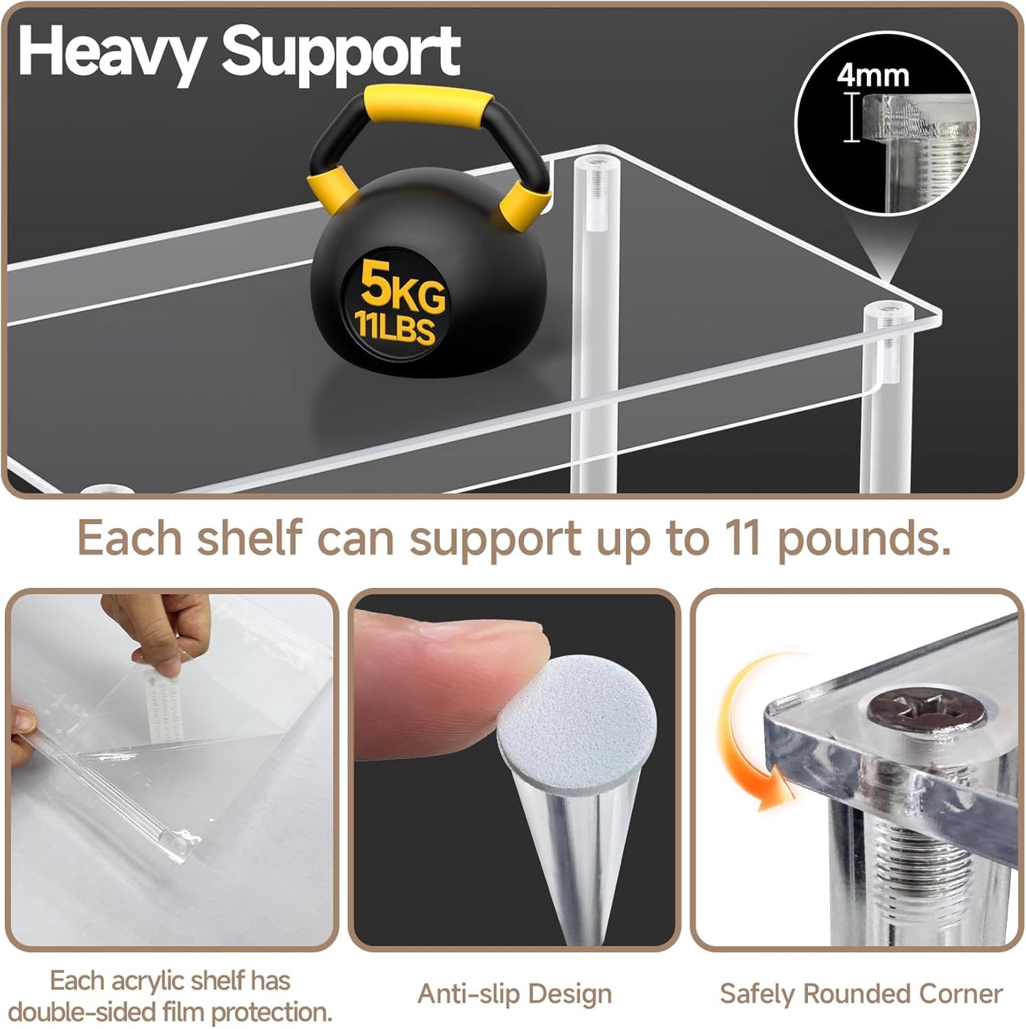 Clear Kitchen Cabinet Organizer, Set of 4 Stackable Spice Rack, Acrylic Shelves for Pantry Organizers and Storage, Tiered Spice Organization for Cabinet, Shelf Organizer for Desk Countertop