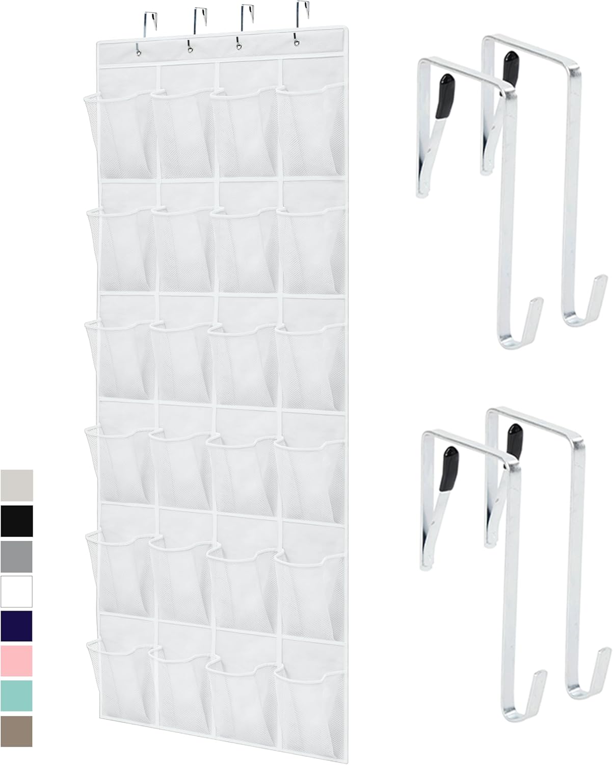 GORILLA GRIP Over the Door Shoe Organizer, 24 Large Breathable Mesh Pockets, Space Saving Hanging Storage Holder, Closet Rack Hanger Holds Up to 40 lbs, Hangs on Closets for Shoes, Accessories, White