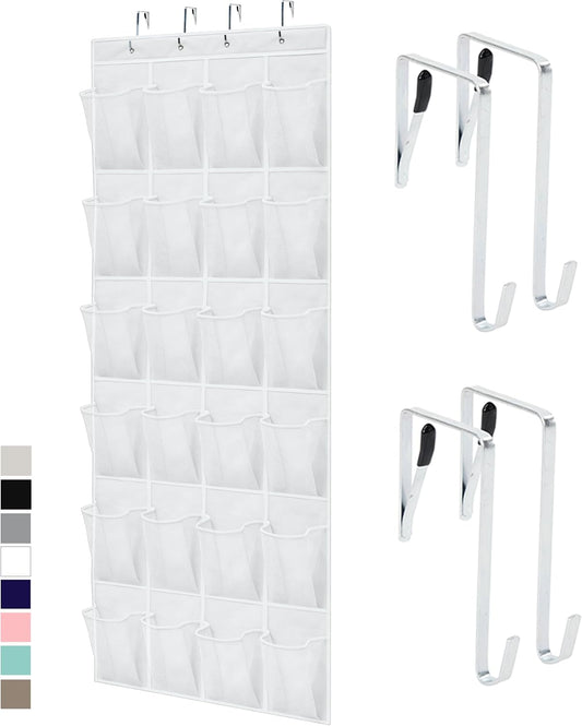GORILLA GRIP Over the Door Shoe Organizer, 24 Large Breathable Mesh Pockets, Space Saving Hanging Storage Holder, Closet Rack Hanger Holds Up to 40 lbs, Hangs on Closets for Shoes, Accessories, White