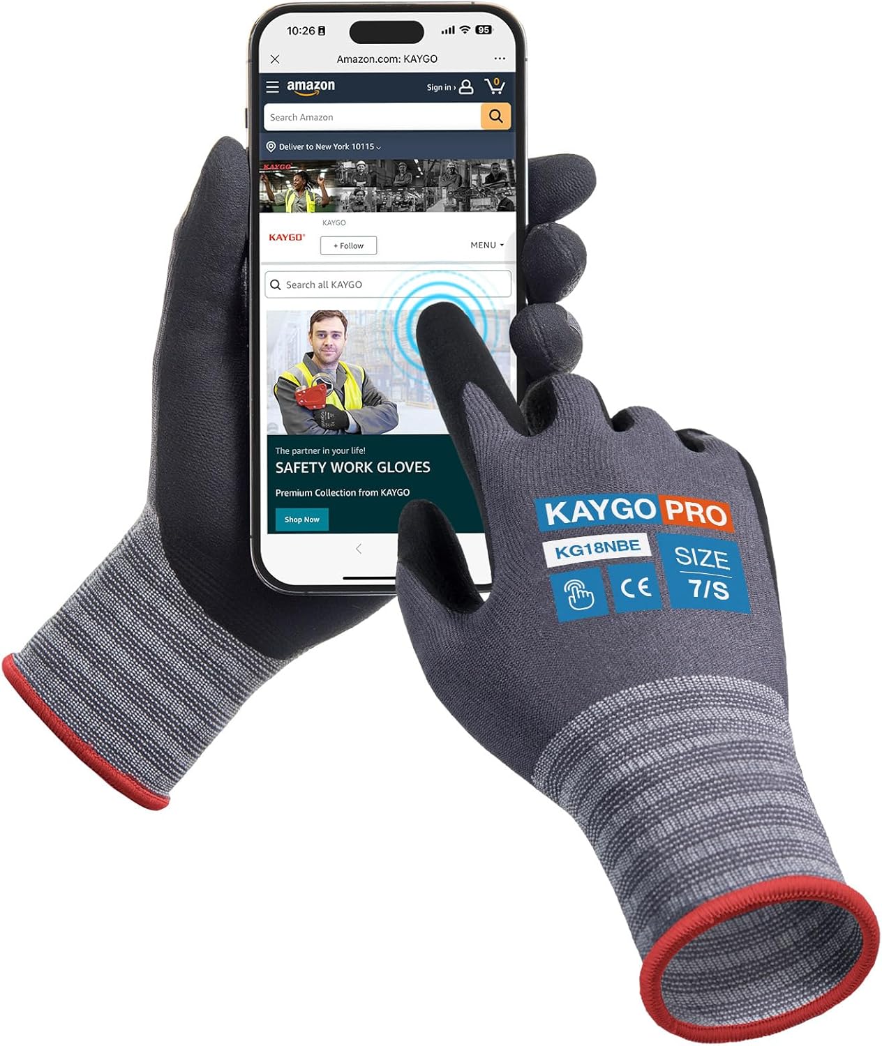 KAYGO Safety Work Gloves MicroFoam Nitrile Coated-12 Pairs KG18NB,Seamless Knit Nylon Glove with full fingers Touchscreen, Ideal for General Purpose,Automotive,Home Improvement, Black,S