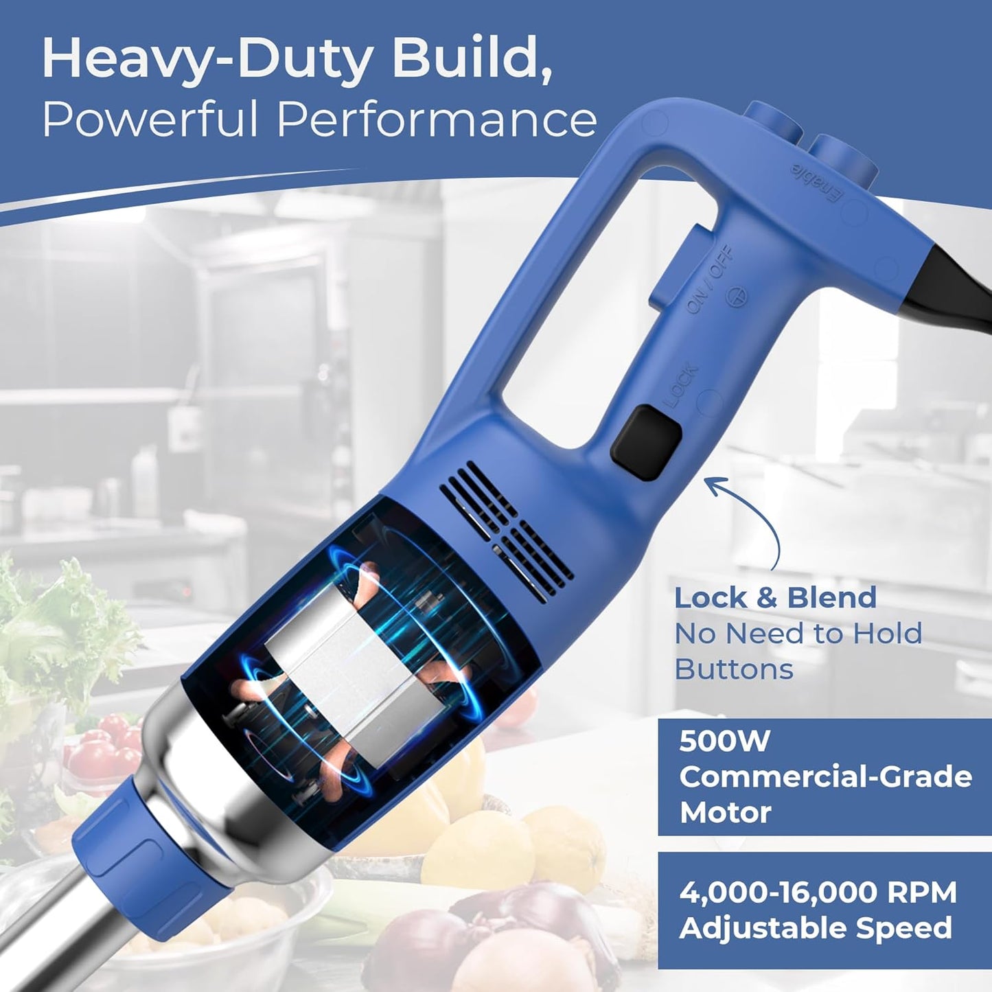 Commercial Immersion Blender, Variable Speed, Heavy Duty 500W, 4000-16000 RPM, 20inch Shaft