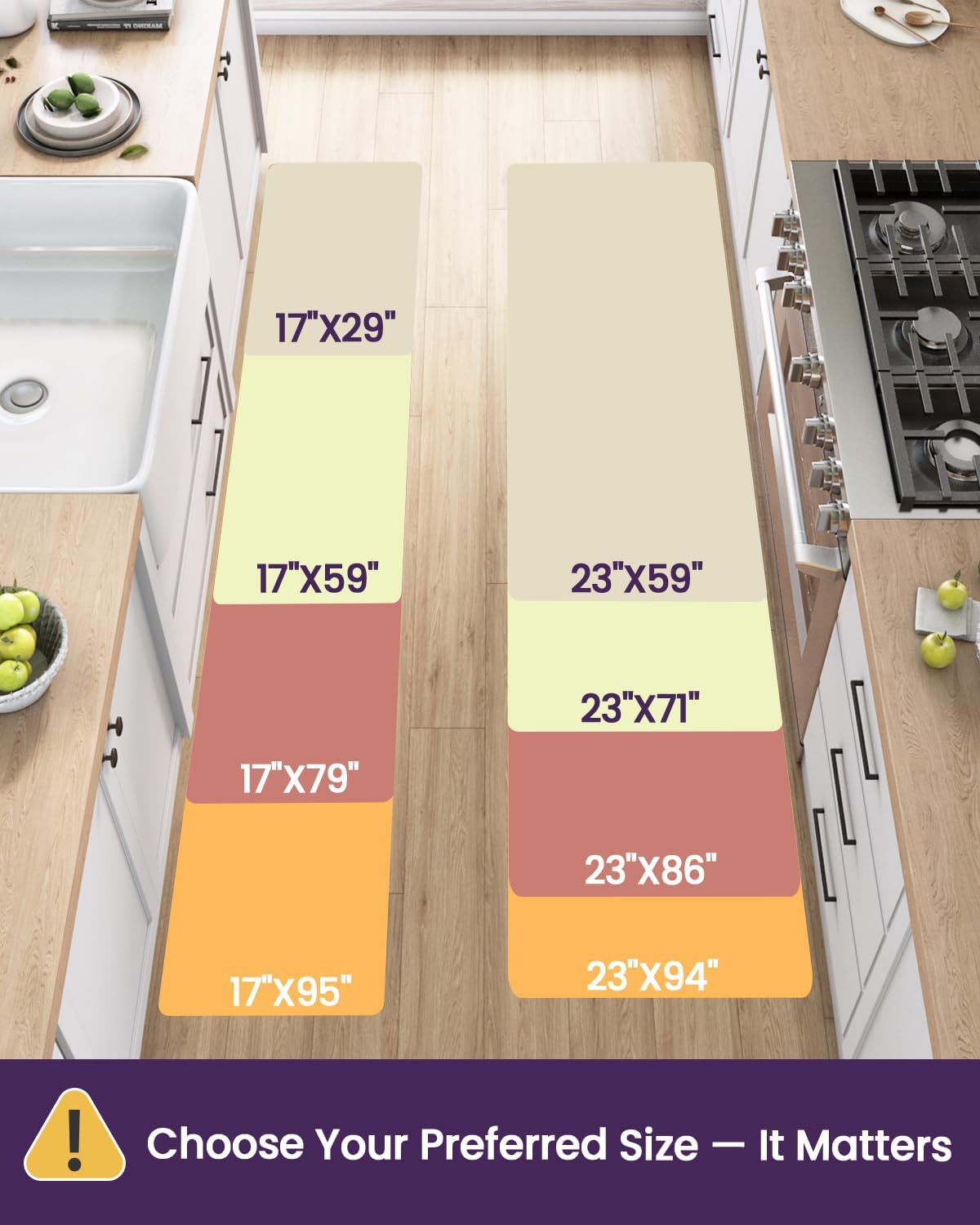 DEXI Kitchen Floor Mats Cushioned Anti Fatigue, 17x29+17x59, Large Long Standing Runner Rug Waterproof, Comfort Memory Foam Padded for Front Sink Laundry, Beige White