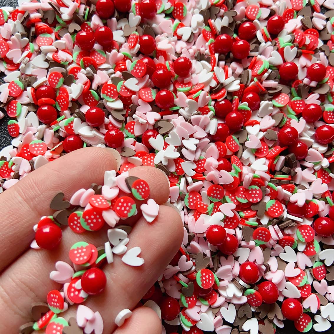 EHOPE Fake Sprinkles Resin Sprinkles Fake Candy Sprinkles Clay Sprinkles Polymer Sprinkles Polymer Clay Slices for Nail Art DIY Crafts Cake Phone Case(40G-Strawberry+Heart-25)