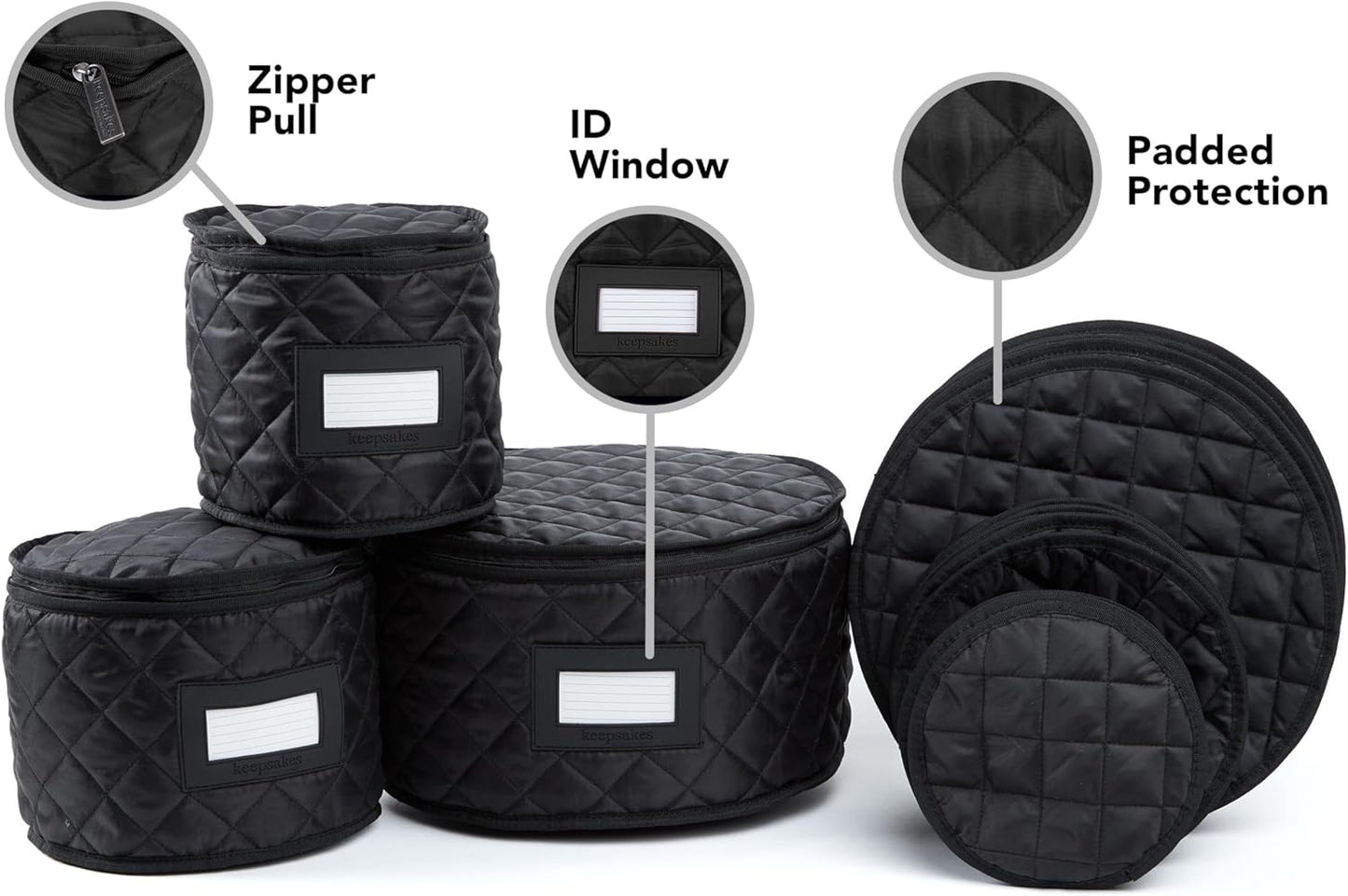 Covermates Keepsakes - Dish Storage Set - Padded Protection - ID Window - Stain Resistant - Machine Washable - China Storage, Black