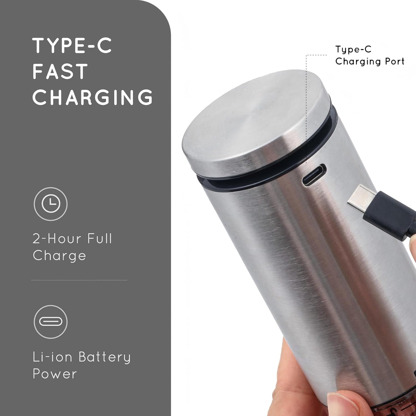 Electric Salt or Pepper Grinder Rechargeable, Automatic Salt or Pepper Grinder with Oversized Top Button, Stainless Steel Electric Salt or Pepper Shaker