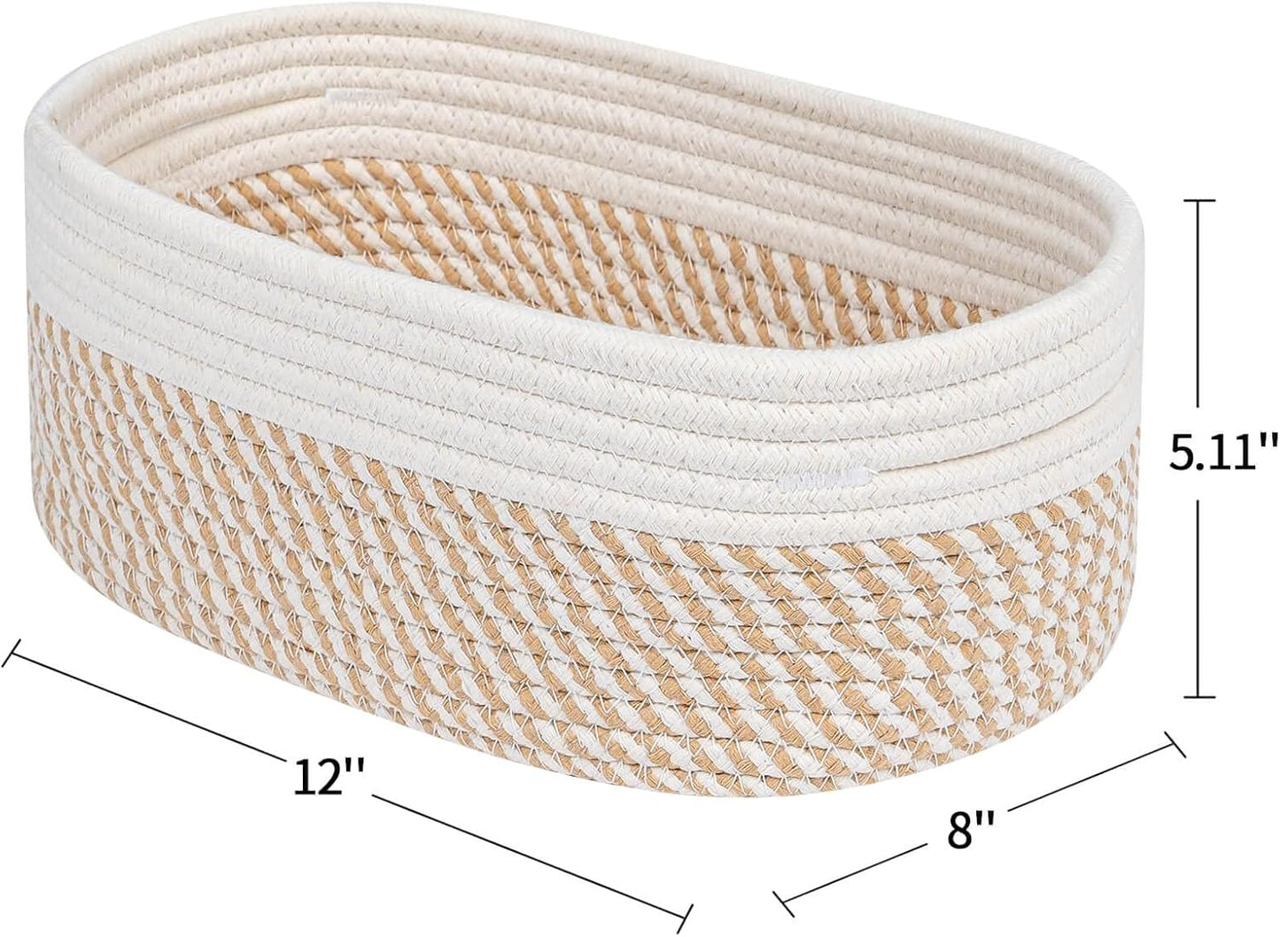 CubesLand Small Storage Baskets for Shelves, Closet Organization Bins Empty Gift Basket 2 Packs Baby Nursery Woven Organizing, Rectangular Clothes Shelves Off White/Mixed Camel