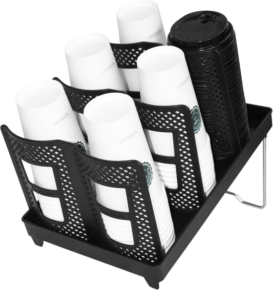 Coffee Cup Holder,Cup and Lid Dispenser with Stand,Disposable Cups Organizer,6 Slots,for Coffee Station,Bar,Office,Home,Restaurant,Breakroom,Countertop