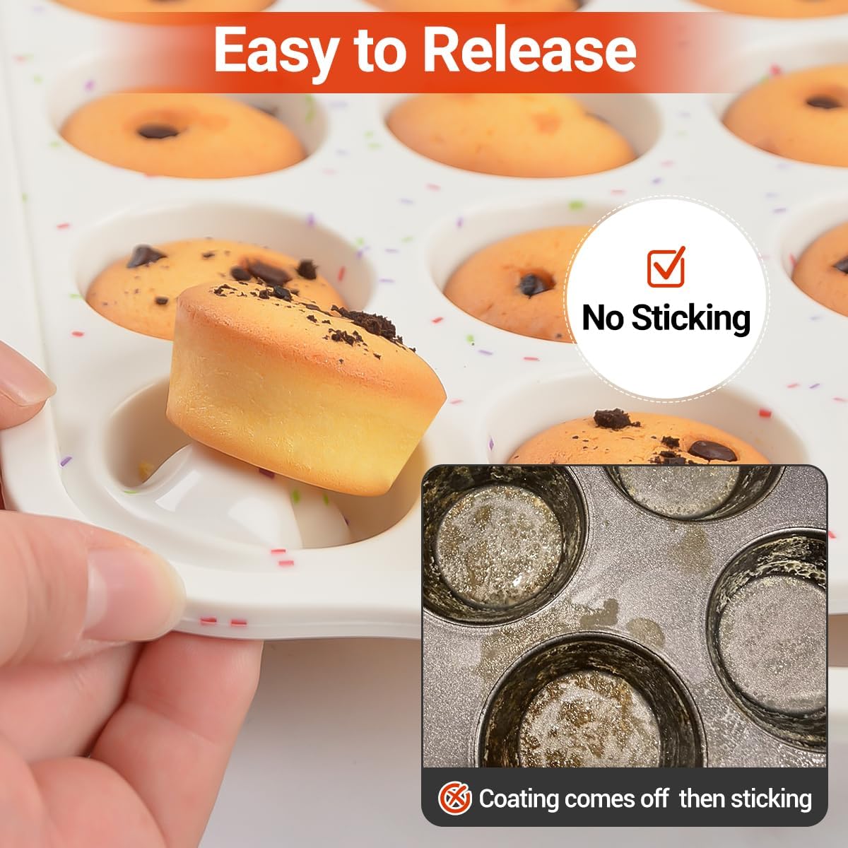 Mini Cupcake Pans, Metal Reinforced Frame Silicone Mini Muffin Pan Nonstick 24 Cups Easy to Handle for Baking Muffins, Cupcakes, Egg Bites 1 Pack