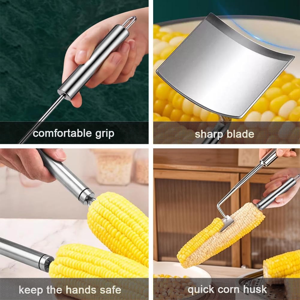 Corn Peeler, Corn Peeler for Corn on the Cob, Stainless Steel Corn Cob Stripper Tool Set, Avoid Cutting the Hands, Gift for Cooking Enthusiasts, Suitable for Kitchen and Outdoor Dining