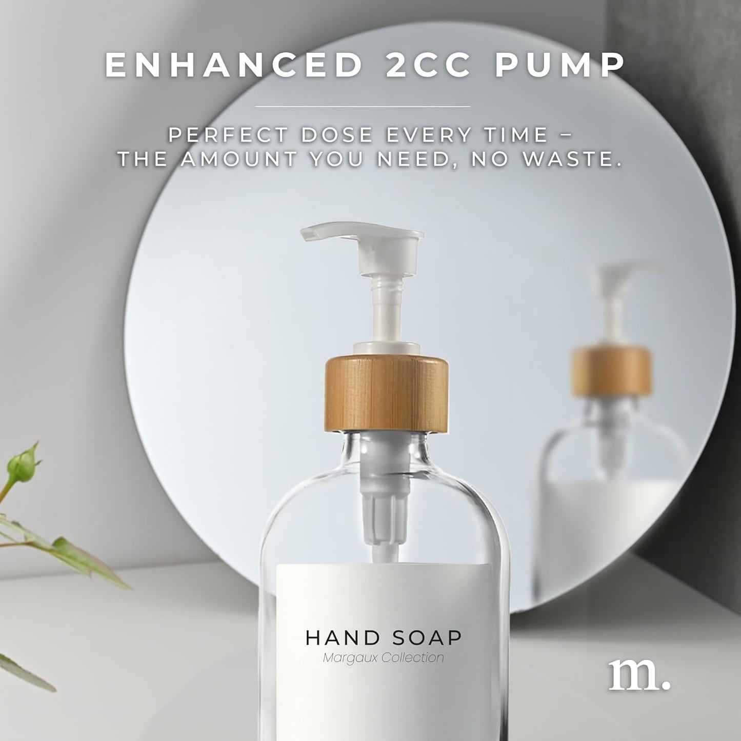 Maisonovo Glass Soap Dispenser Bathroom Set | Hand Soap and Dish Soap Dispenser Set | 16.9oz Clear Bottles with White Bamboo Pump | Bathroom Lotion Dispenser with Pump Set of 2