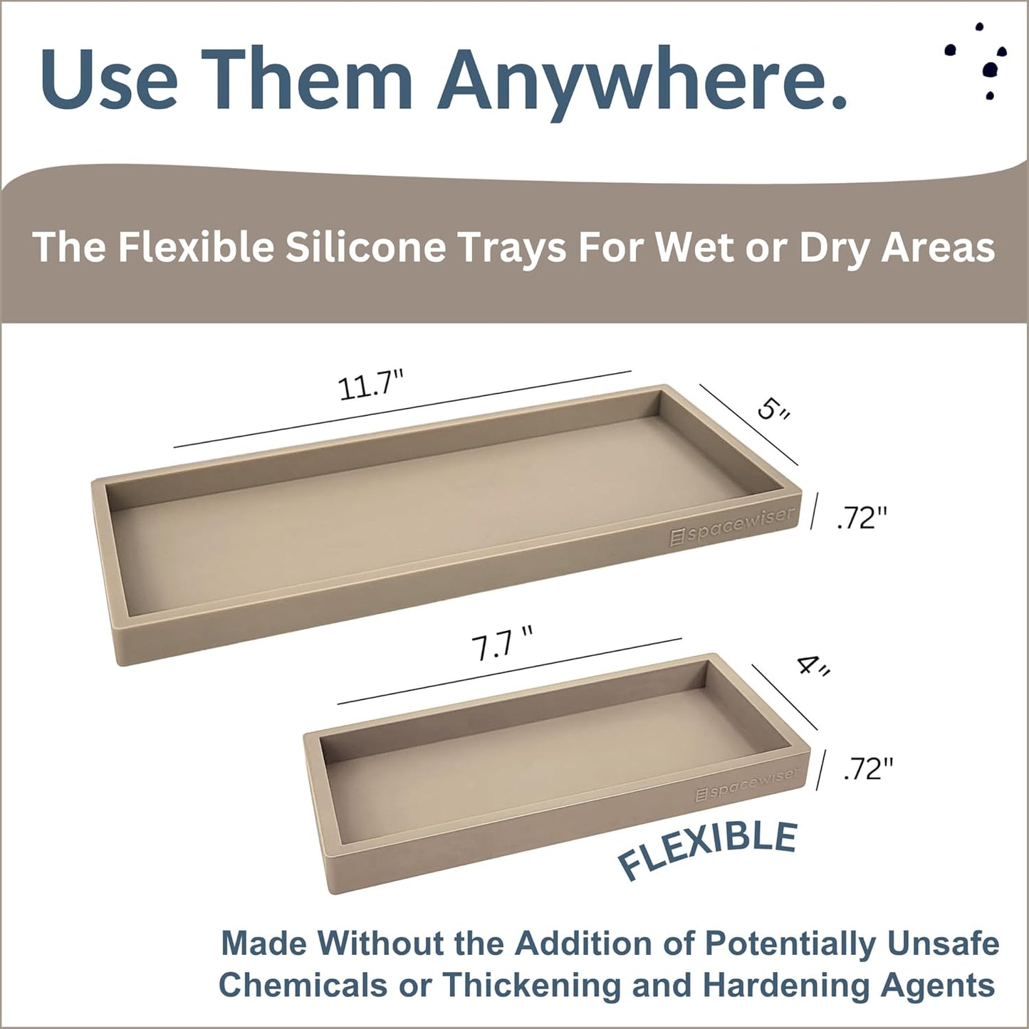 Countertop and Vanity Tray - 2 PC (11” and 7”) Shatterproof Silicone Kitchen and Bathroom Trays for Counter, Kitchen Soap Dispenser Tray, Vanity Trays for Bathroom, Perfume Key Tray