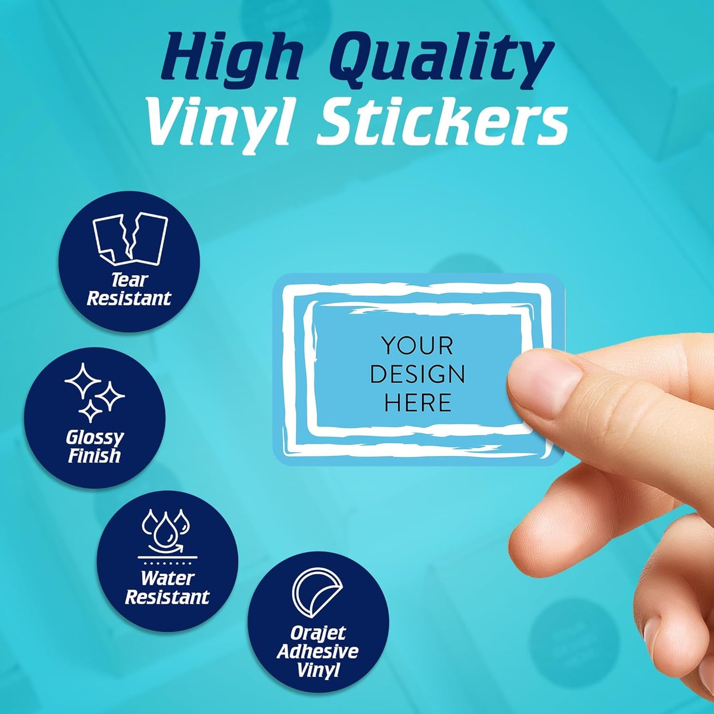 100 Custom Vinyl Stickers - Upload Your own Image, Text, Design, Logo - Personalized Logo Labels for Handmade, Packaging, Bottle, Jars, Candle, Brand Stickers (Blue Swirls, 3x2)