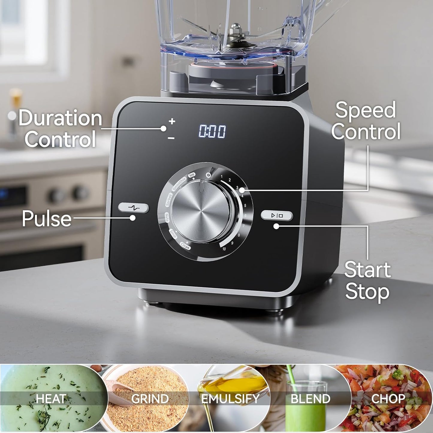 Home Blender, 1400W High-Speed Blender for Ice Crushing Power, Stainless Steel Blades, Kitchen Timer, 10 Speeds, 6 Programs for Smoothies, Frozen Drinks, Self-Cleaning, 64oz Bulk Production