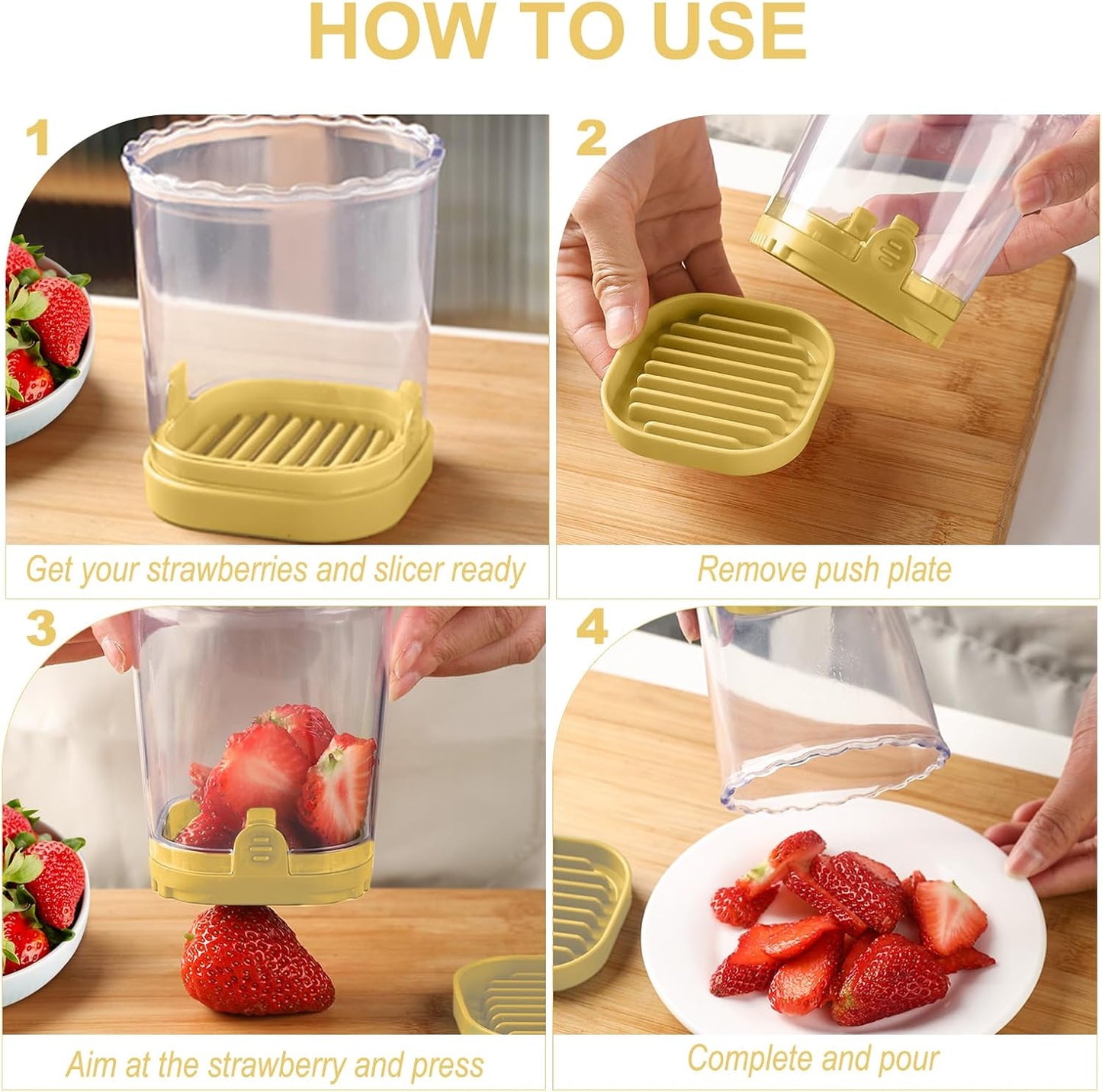 Fruit Slicer Cup: Strawberry Slicer, Strawberries Cutter Cup, Speed Cutter for Banana Grape Egg Kitchen Portable Slicing Tool(Yellow)