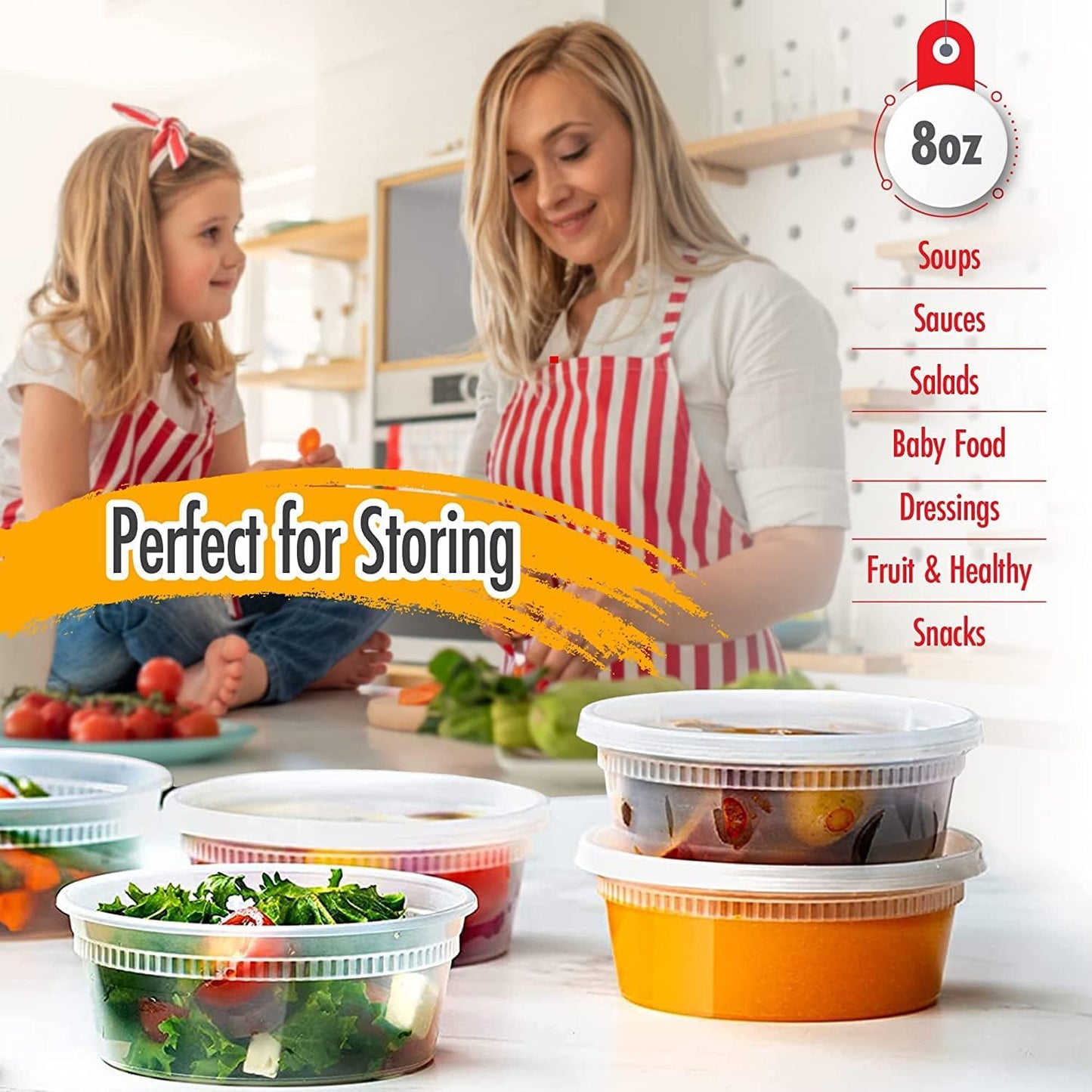 Deli Containers with Lids Leakproof - 240 Pack BPA-Free Plastic Microwaveable Clear Food Storage Container Premium Heavy-Duty Quality, Freezer & Dishwasher Safe (8oz 240 Sets)