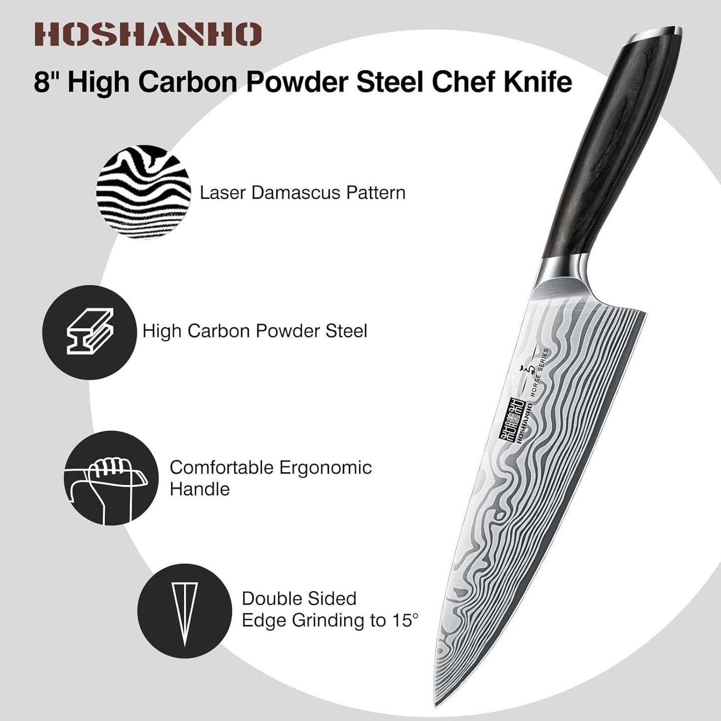 HOSHANHO 7 Pieces Knife Set with Magnetic Knife Holder, Ultra Sharp Powder Steel Kitchen Knives Set, Professional Chef Knife Sets with Ergonomic Pakkawood Handle