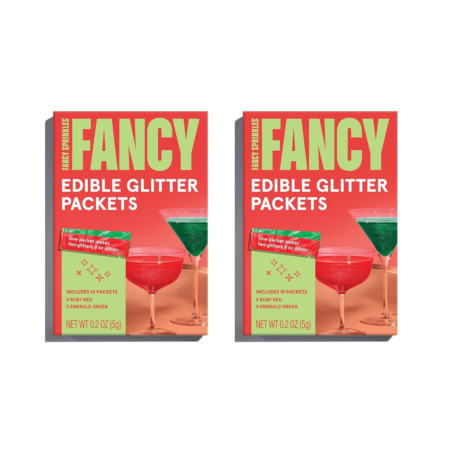 Fancy Sprinkles Mistletoe Magic Edible Glitter Packets Portable & On-The-Go for Sparkling Drinks, Champagne, Cocktails, Wine, Beer, & more. (2 Pack)
