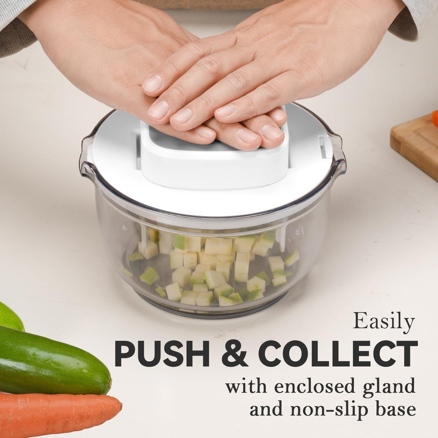 KEOUKE Multifunctional Vegetable Chopper Bowl White - 3 Interchangeable Blades Potato French Fry Cutter with Container & Storage Box Food Chopper Dicer for Cucumber, Tomato, Carrot, Onion