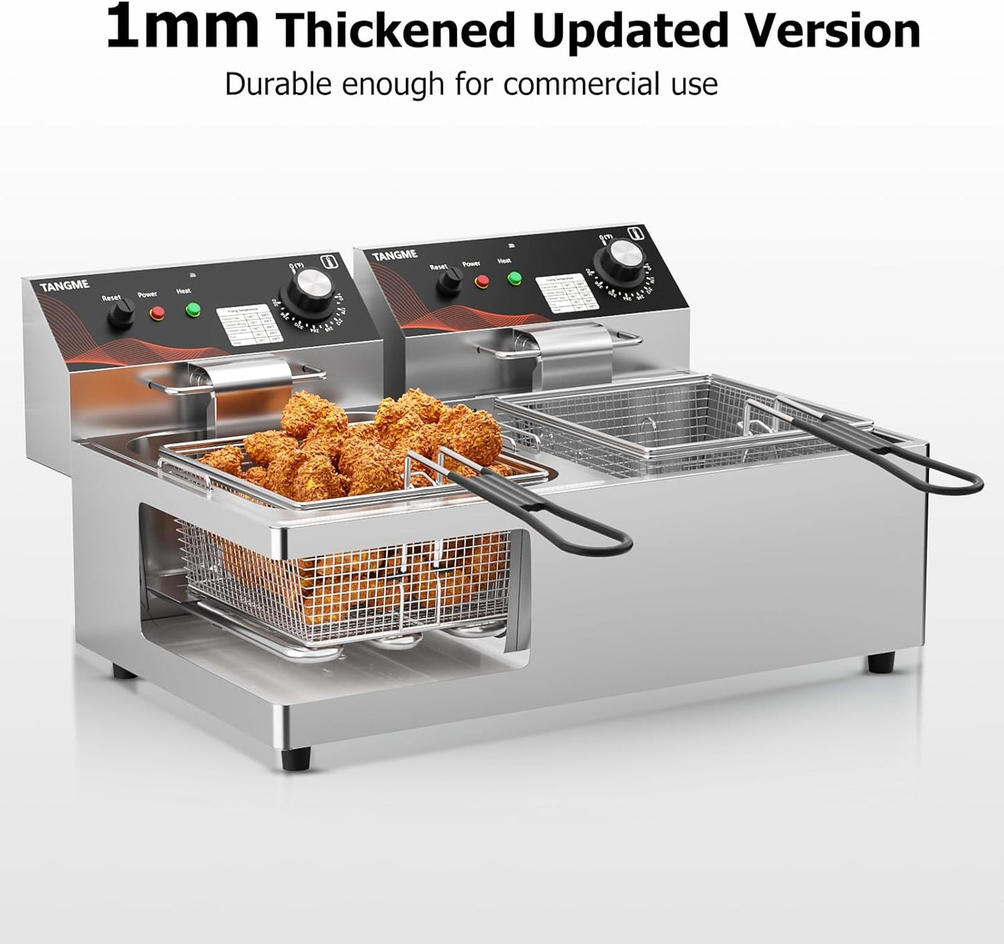 Commercial Deep Fryer with Baskets 20.7Qt Dual Tank Upgraded Electric Countertop Fryer Heavy Duty 1mm Thickened Stainless Steel Deep Fryers, 120V, 3600W, UL Certified