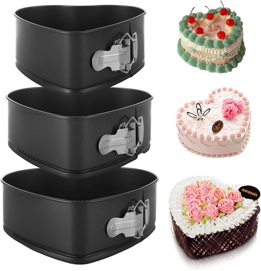 Springform Pan Set of 3 Heart Cake Pan, Heart Springform Pan with Removable Bottom, Springform Cake Pans Non-stick Bakeware for Cheesecakes, Pizza, and Quiches (7, 7.8, 8.6 inch)
