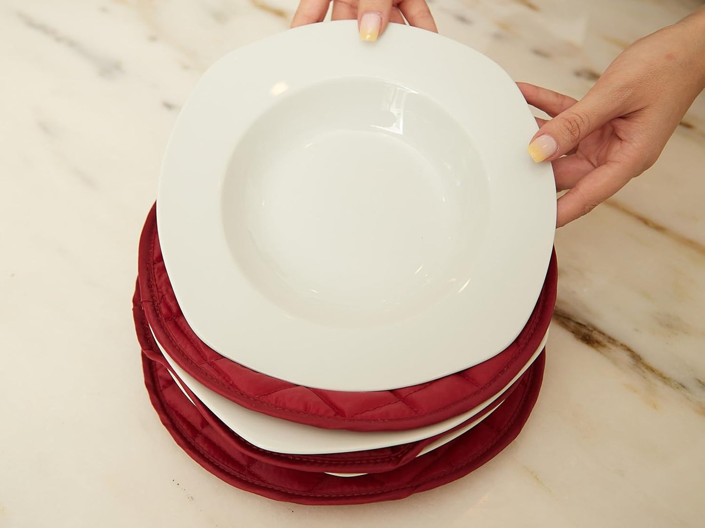 Covermates Keepsakes - Dish Storage Set - Padded Protection - ID Window - Stain Resistant - Machine Washable - China Storage, Red