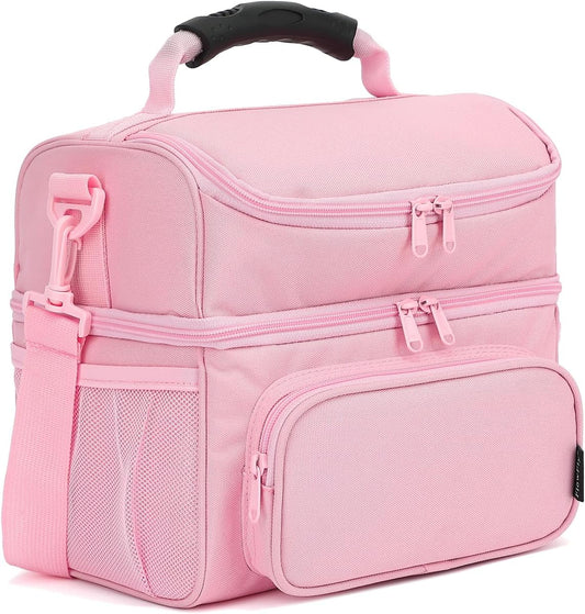 FlowFly Double Layer Cooler Insulated Lunch Bag Adult Lunch Box Large Tote Bag for Men, Women, With Adjustable Strap,Front Pocket and Dual Large Mesh Side Pockets