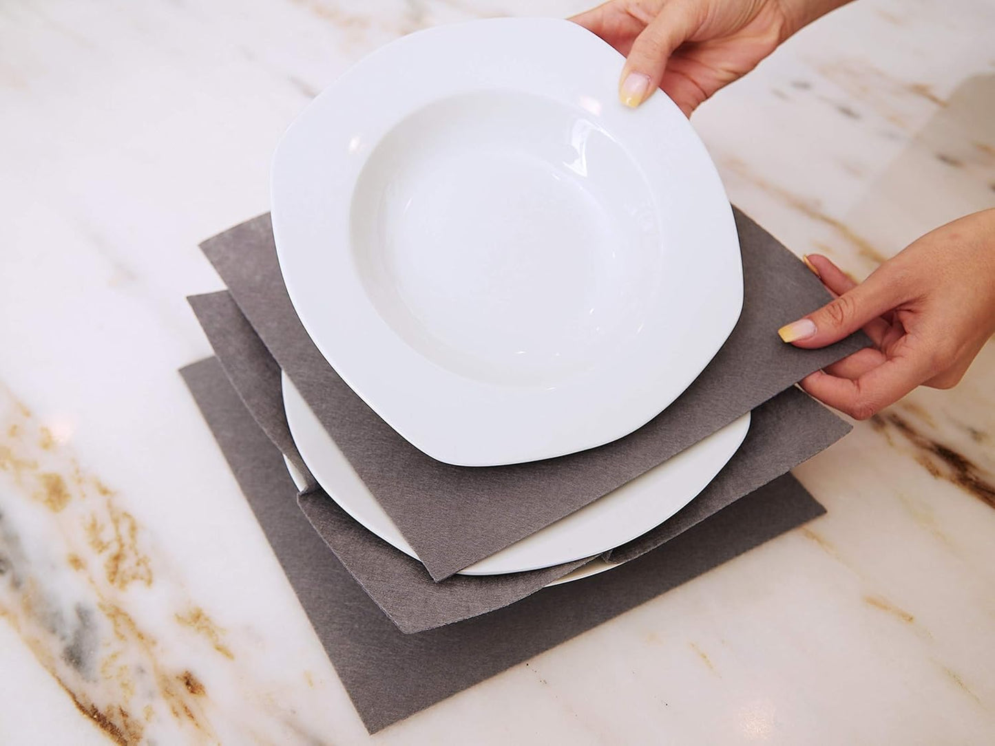 Covermates Keepsakes Dish Storage Box - Stackable, Reinforced Handles, China Storage, Grey Heather