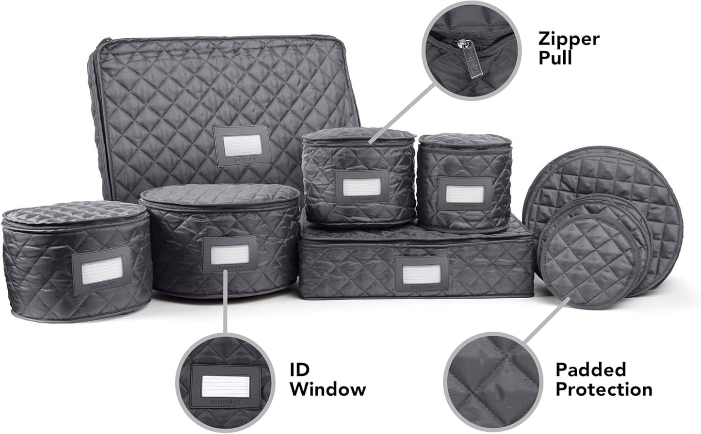 Covermates Keepsakes - Dish Storage Set - Padded Protection - ID Window - Stain Resistant - Machine Washable - China Storage, Slate