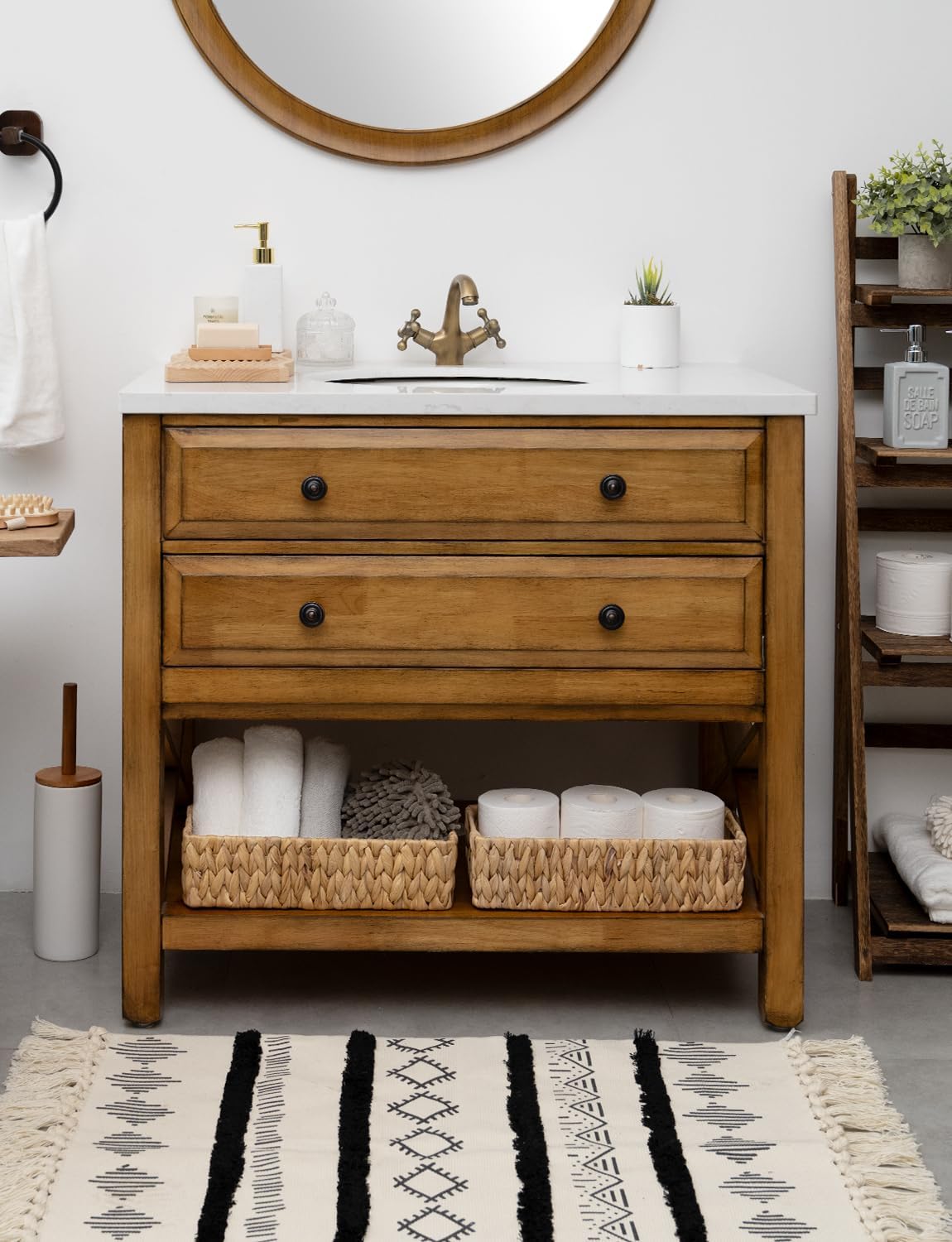 StorageWorks Water Hyacinth Basket for Toilet Paper, Wicker Baskets for Storage with Built-in Handles, 14 ¼"L x 6 ½"W x 3 ¾"H