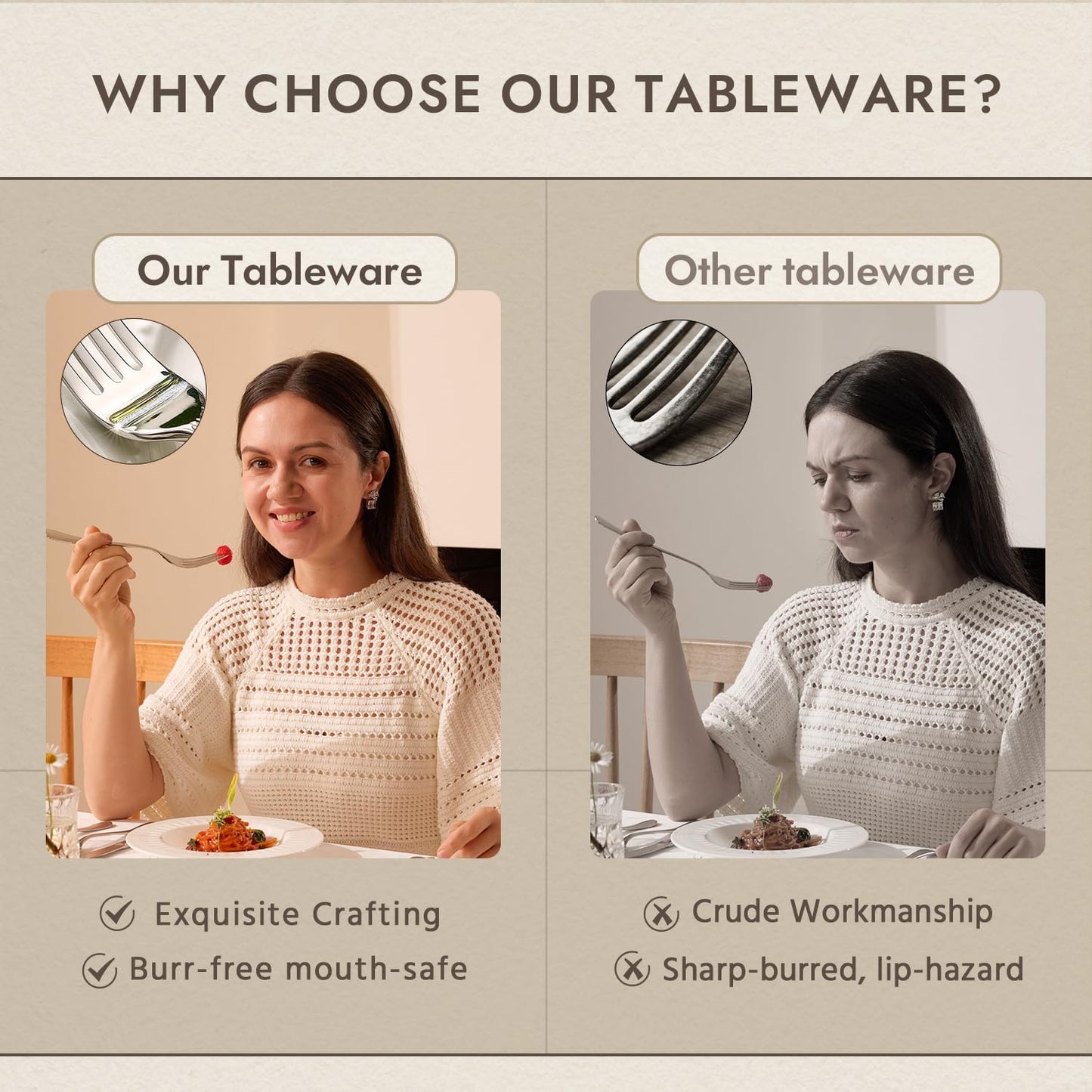 KINGSTONE 40 Piece Teardrop Silverware Set for 8, 18/10 Stainless Steel Flatware Set, Modern Design Cutlery Set for Home/Hotel/Wedding,Mirror Polished and Dishwasher Safe