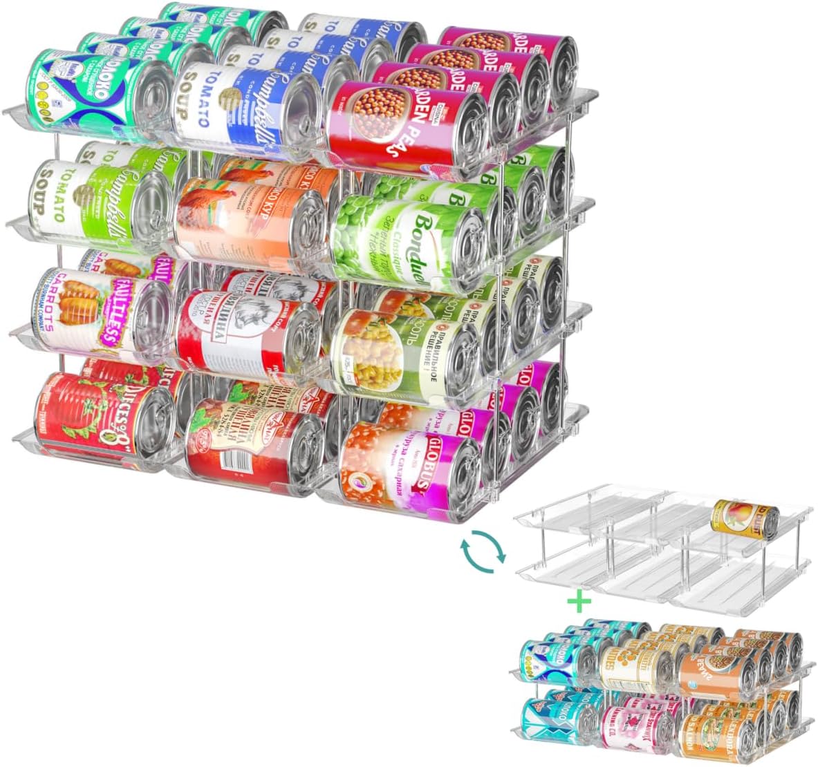 Can Organizer for Pantry, 3 Sets 4 Tiers Can Storage Organizer Pantry,Soda Can Organizer for Fridge 48 Cans Rack Automatic Rolling Stackable Canned Food Organizer,Clear