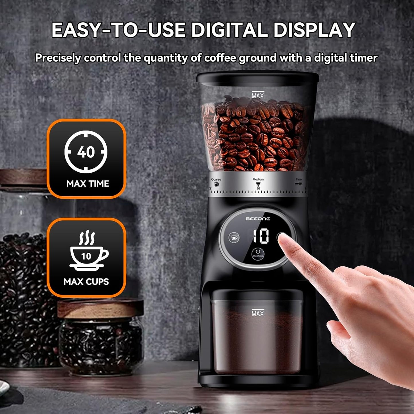 Coffee Grinder Electric with Precision Timer, Adjustable Burr Mill with 31 Precise Settings, Coffee Been Grinder for Home Use, for Espresso and Turkish Coffee, Drip and French Press, Black