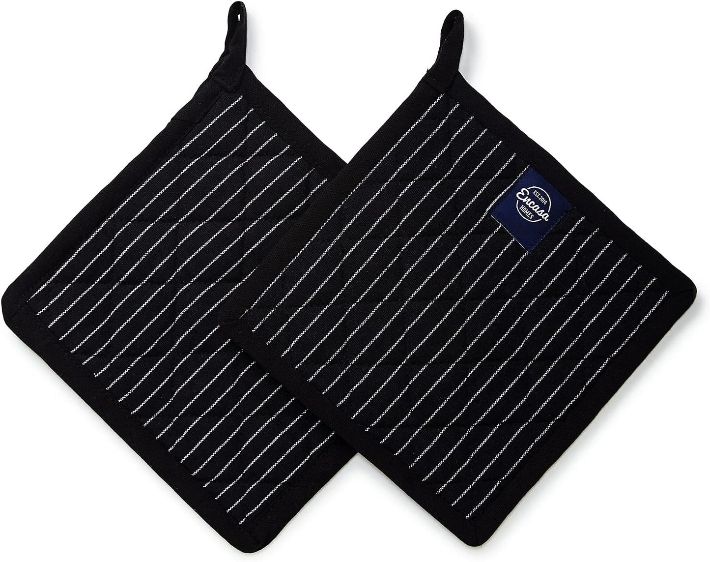 Encasa Homes 8 inches Oven Microwave Potholders (2 pc Set) for Kitchen Cooking & Baking - Heat Resistant, Thick & Safe, Protection of Hands from Hot Utensils - Butcher Stripes Black