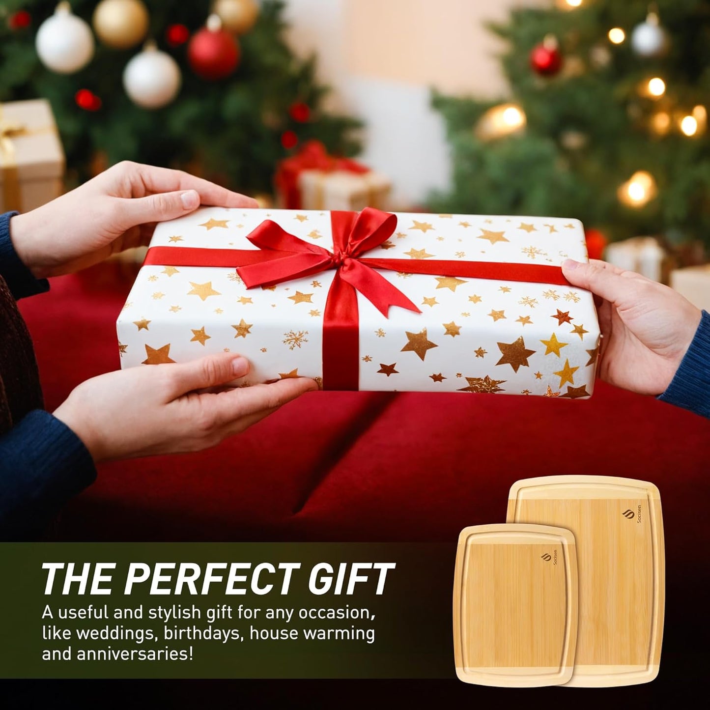 Bamboo Cutting Board Set Non Slip Feet Over Sink Brides Her Wedding Day Bridal Shower Engaged Engagement Hostess Couple Newly Wed House Christmas Married Future Mrs fiancee Unique Cool Gifts