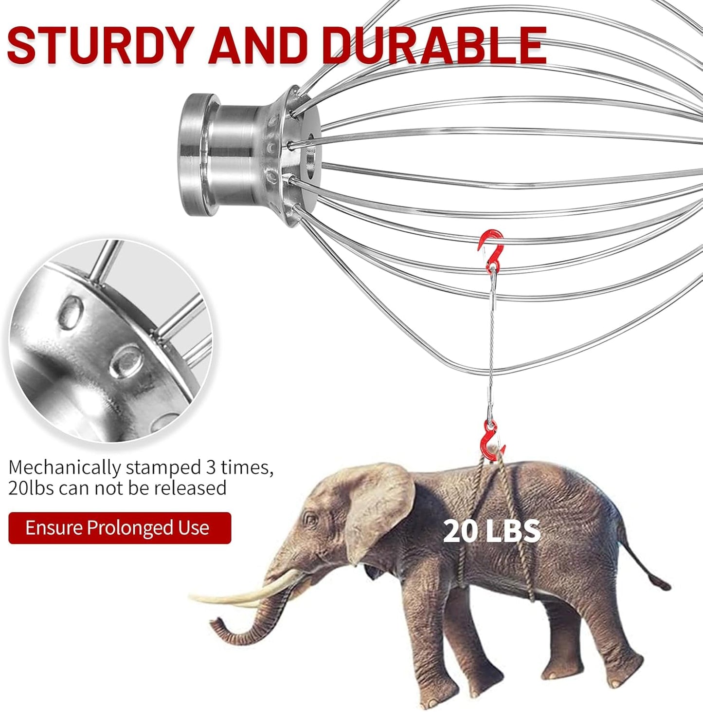 K45WW 6 Wire Whip Attachment for KitchenAid 4.5 5 Quart Tilt-Head Stand Mixer, Dishwasher Safe, Stainless Steel Whisk for Kitchen Aid Mixer Accessory Replacement Parts