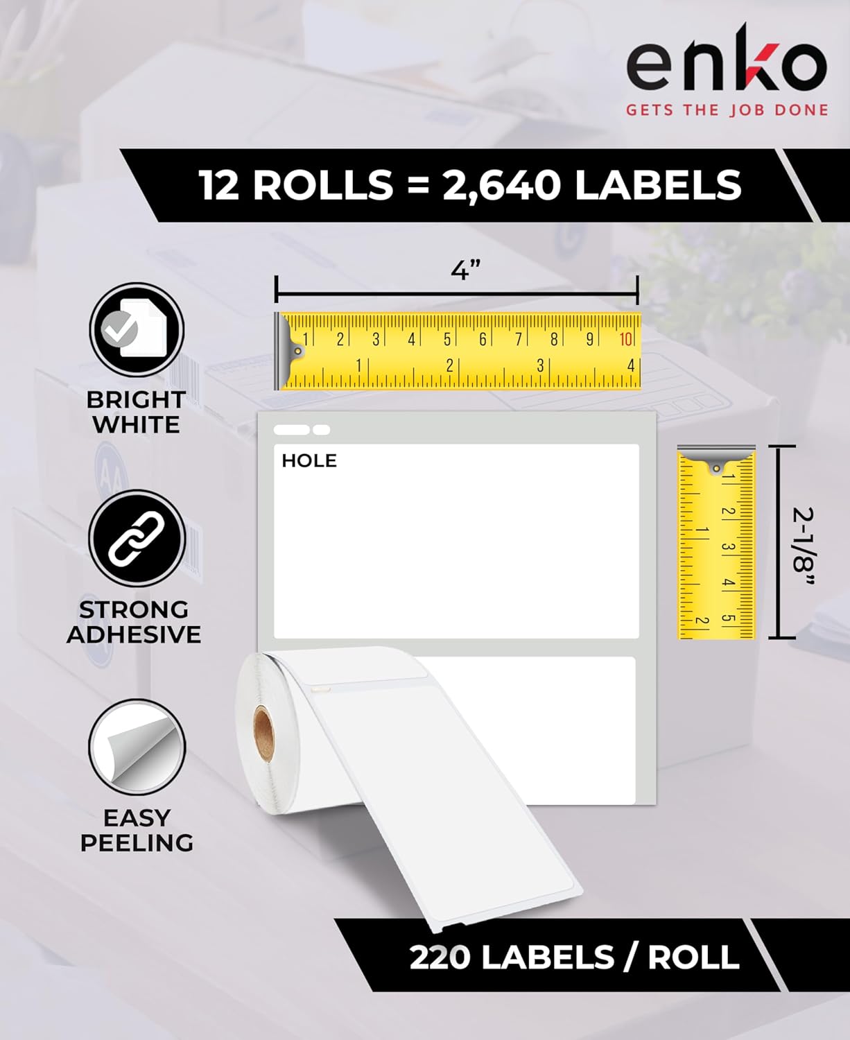 enKo (12 Rolls, 2640 Labels) Address & Shipping Labels 30323 (2-1/8 x 4") Compatible for Dymo LabelWriter