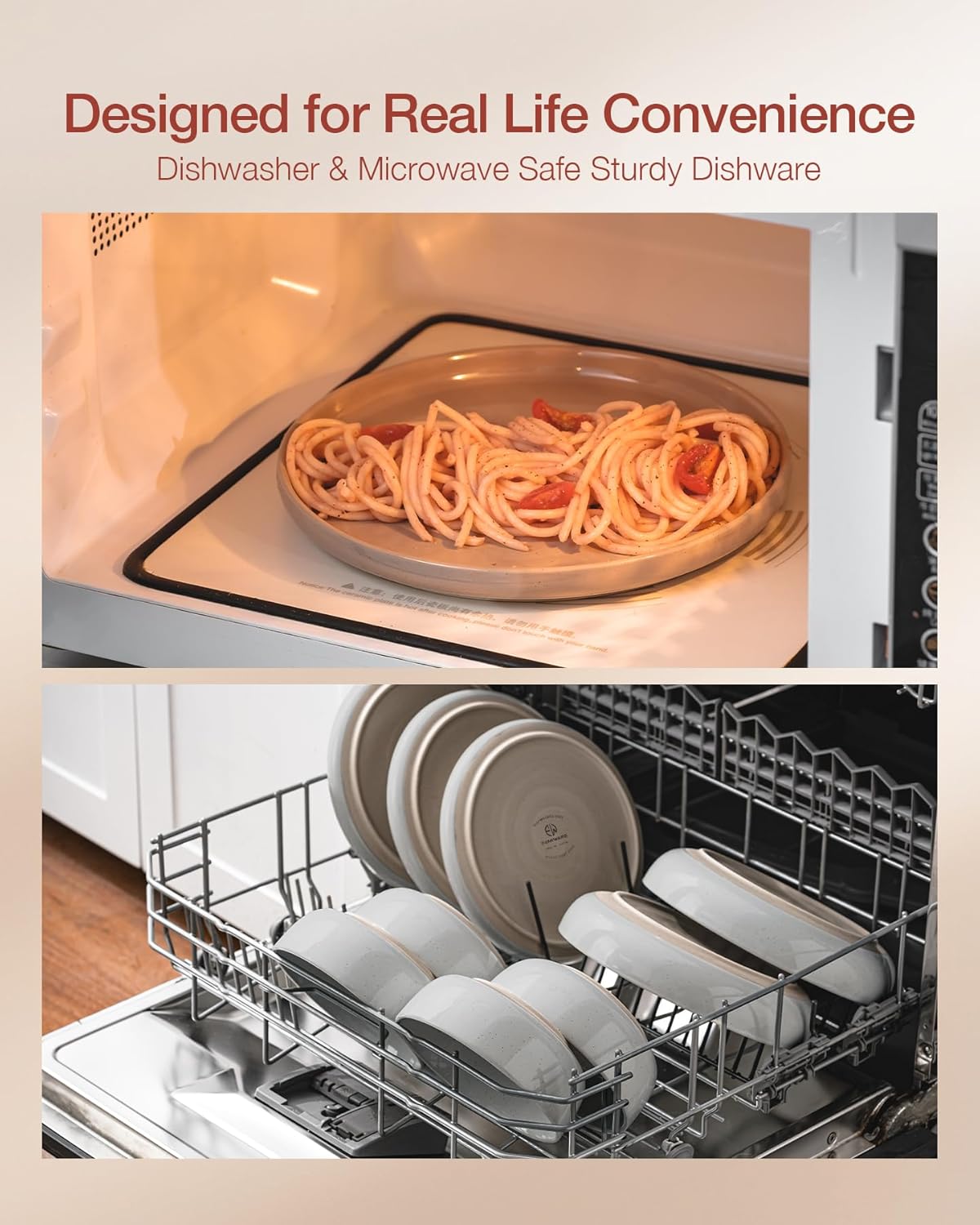 Famiware Milkyway Dinnerware Sets, 24 Piece Dish Set, Plates and Bowls Sets for 8, Light Gray